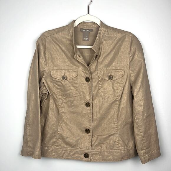 Kenar linen & cotton blend chest pocket button down metallic threaded jacket - Picture 1 of 7